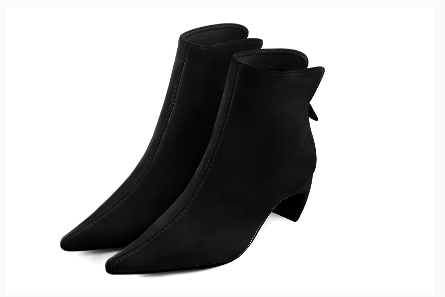 Matt black women's booties, with a zip at the back. Pointed toe. Low comma heels - Florence KOOIJMAN